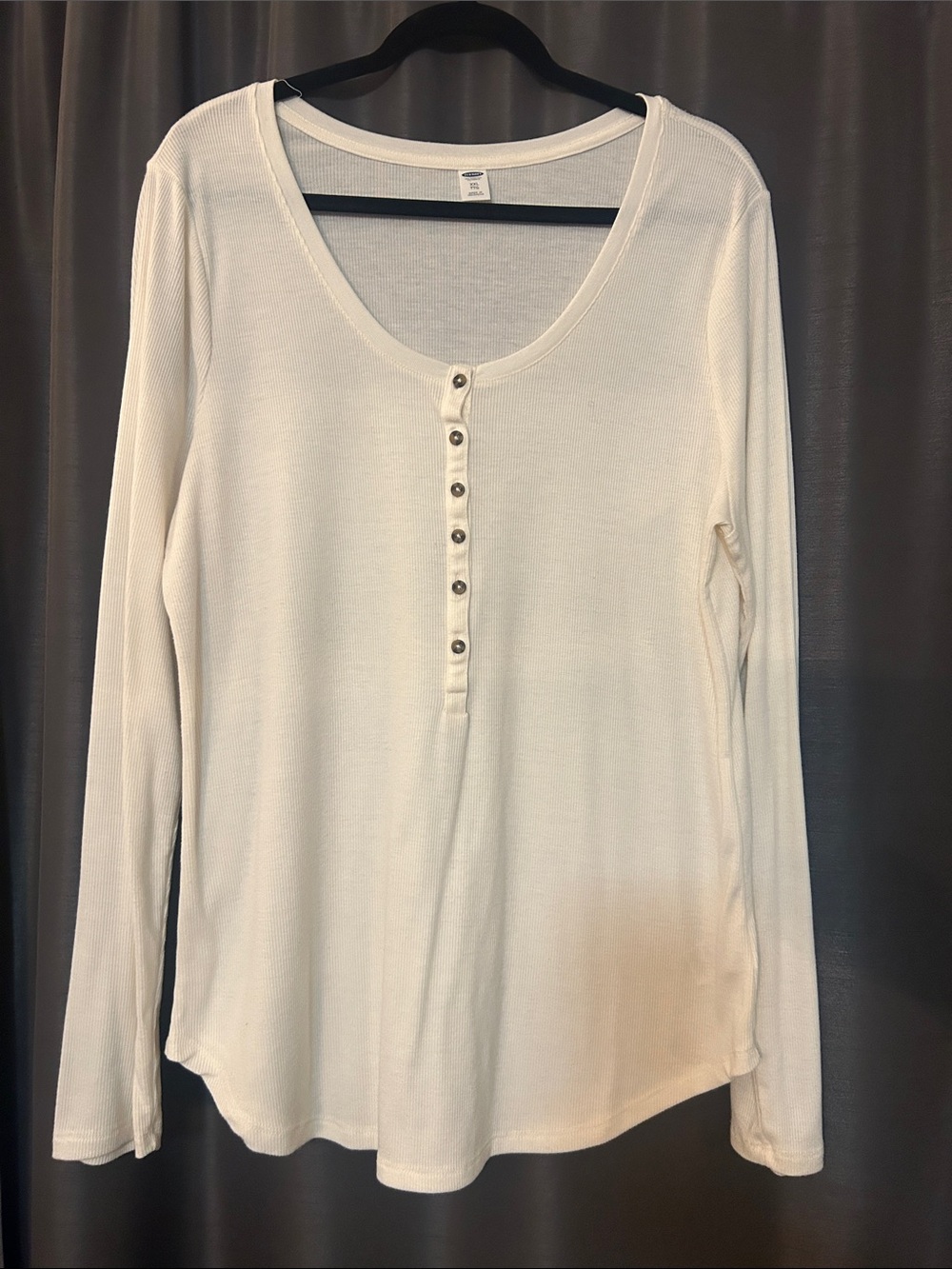 Old Navy Cream Ribbed Henley Long Sleeve Top